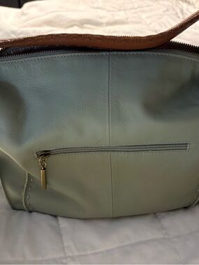 The Sak Sage Green Leather Shoulder Bag with Brown Strap